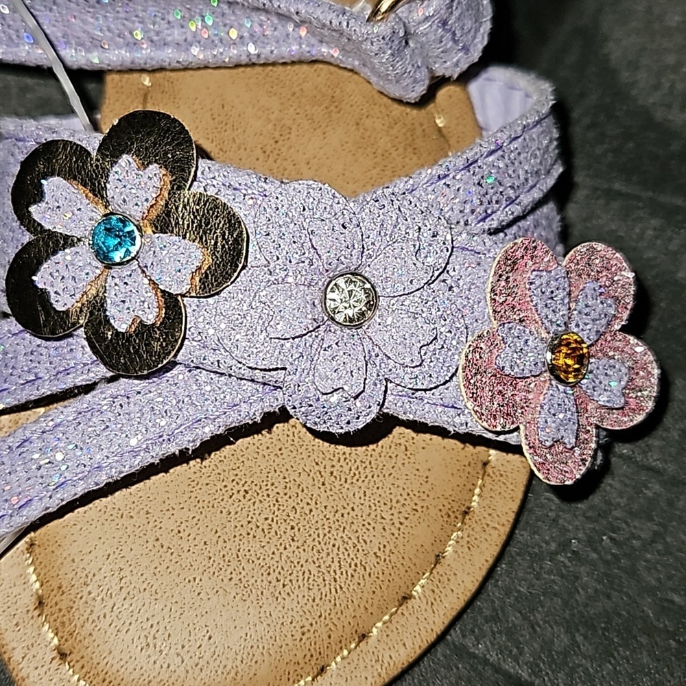 Jynx Infant Girls Lilac Glitter Open-Toe Adjustable Velcro Floral Sandals Size 5 - Picture 6 of 7